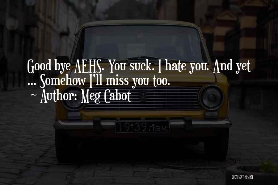 Meg Cabot Quotes: Good Bye Aehs. You Suck. I Hate You. And Yet ... Somehow I'll Miss You Too.