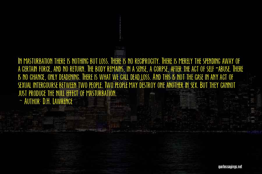 D.H. Lawrence Quotes: In Masturbation There Is Nothing But Loss. There Is No Reciprocity. There Is Merely The Spending Away Of A Certain