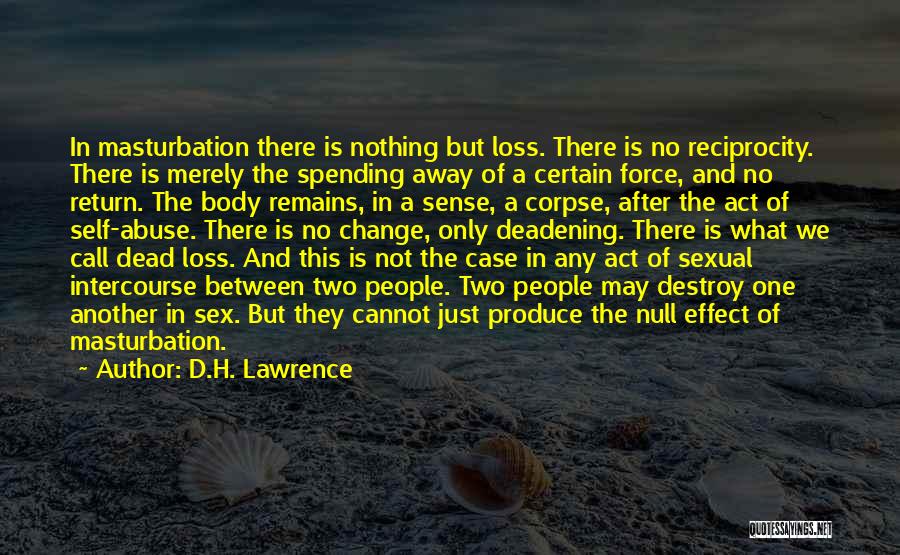 D.H. Lawrence Quotes: In Masturbation There Is Nothing But Loss. There Is No Reciprocity. There Is Merely The Spending Away Of A Certain