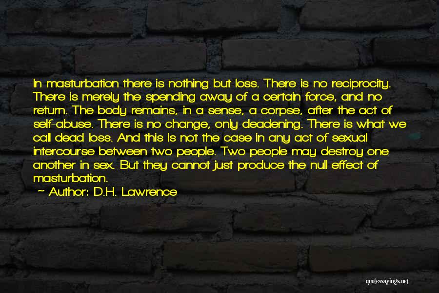 D.H. Lawrence Quotes: In Masturbation There Is Nothing But Loss. There Is No Reciprocity. There Is Merely The Spending Away Of A Certain