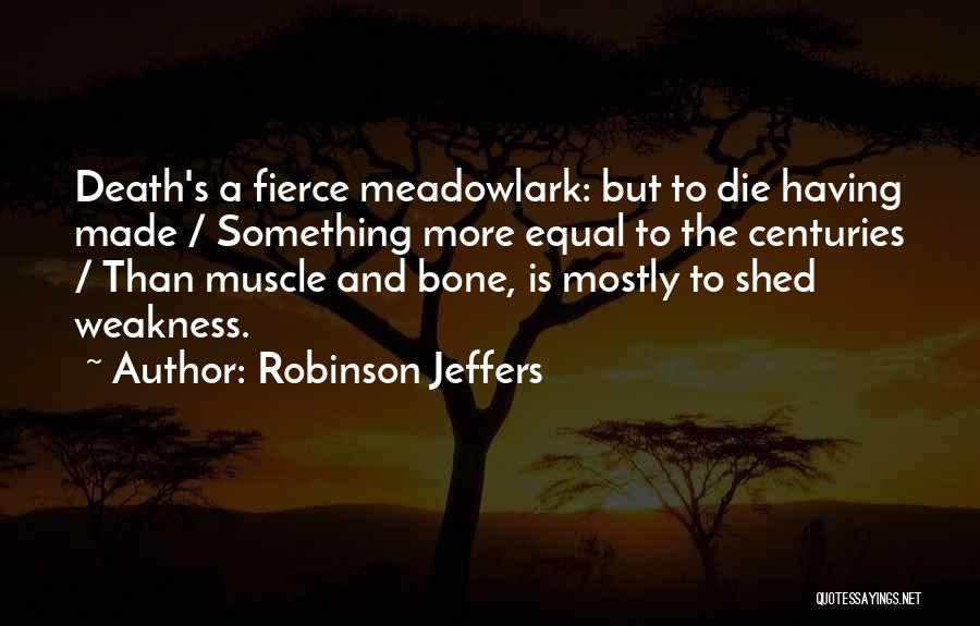 Robinson Jeffers Quotes: Death's A Fierce Meadowlark: But To Die Having Made / Something More Equal To The Centuries / Than Muscle And