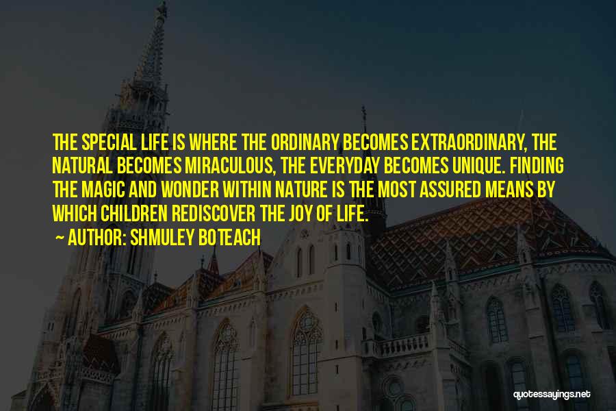 Shmuley Boteach Quotes: The Special Life Is Where The Ordinary Becomes Extraordinary, The Natural Becomes Miraculous, The Everyday Becomes Unique. Finding The Magic