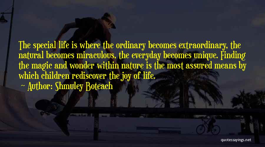 Shmuley Boteach Quotes: The Special Life Is Where The Ordinary Becomes Extraordinary, The Natural Becomes Miraculous, The Everyday Becomes Unique. Finding The Magic