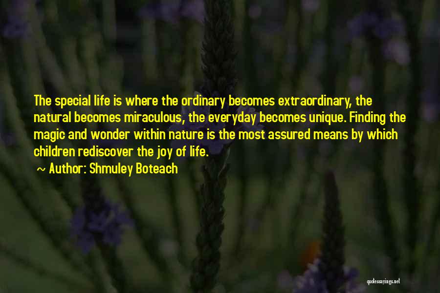 Shmuley Boteach Quotes: The Special Life Is Where The Ordinary Becomes Extraordinary, The Natural Becomes Miraculous, The Everyday Becomes Unique. Finding The Magic