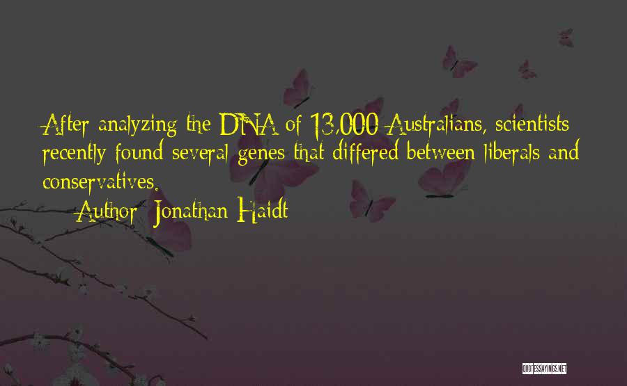 Jonathan Haidt Quotes: After Analyzing The Dna Of 13,000 Australians, Scientists Recently Found Several Genes That Differed Between Liberals And Conservatives.