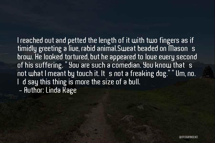 Linda Kage Quotes: I Reached Out And Petted The Length Of It With Two Fingers As If Timidly Greeting A Live, Rabid Animal.sweat