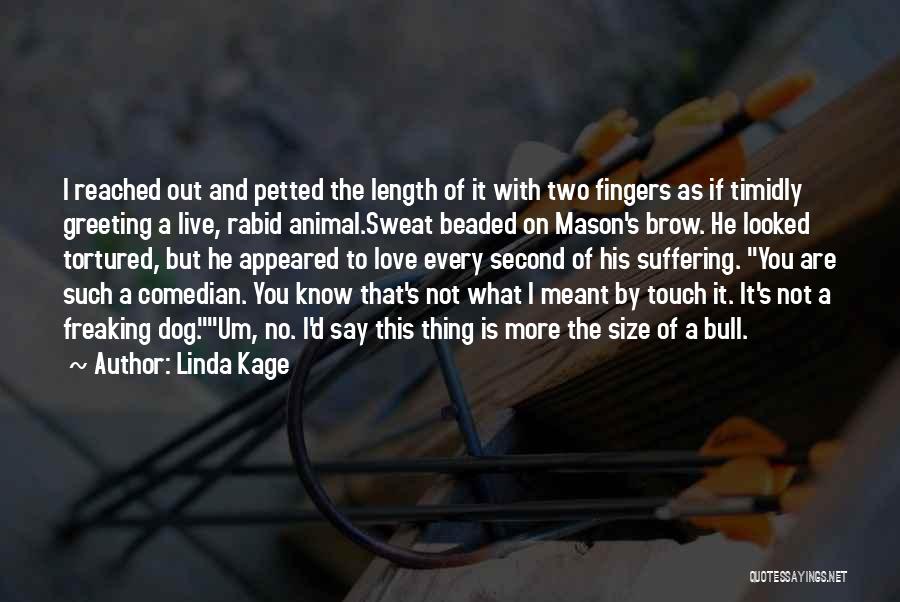 Linda Kage Quotes: I Reached Out And Petted The Length Of It With Two Fingers As If Timidly Greeting A Live, Rabid Animal.sweat
