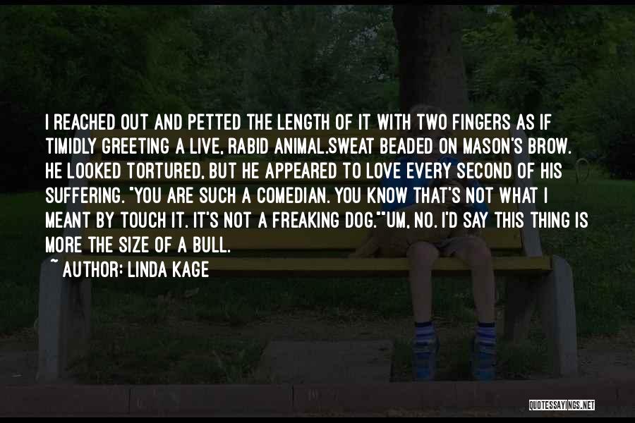 Linda Kage Quotes: I Reached Out And Petted The Length Of It With Two Fingers As If Timidly Greeting A Live, Rabid Animal.sweat