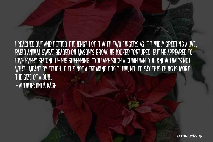 Linda Kage Quotes: I Reached Out And Petted The Length Of It With Two Fingers As If Timidly Greeting A Live, Rabid Animal.sweat