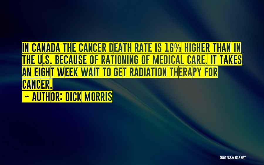 Dick Morris Quotes: In Canada The Cancer Death Rate Is 16% Higher Than In The U.s. Because Of Rationing Of Medical Care. It