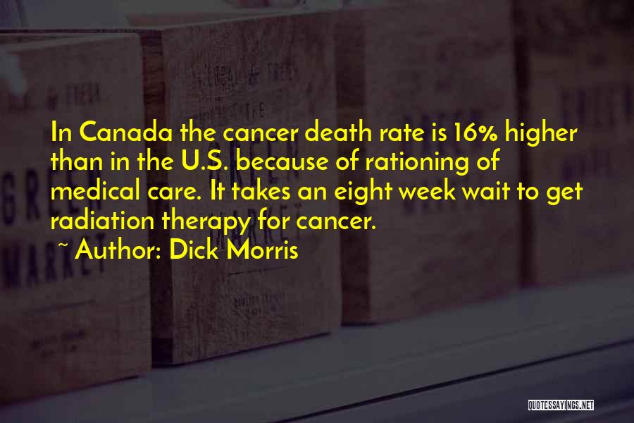 Dick Morris Quotes: In Canada The Cancer Death Rate Is 16% Higher Than In The U.s. Because Of Rationing Of Medical Care. It