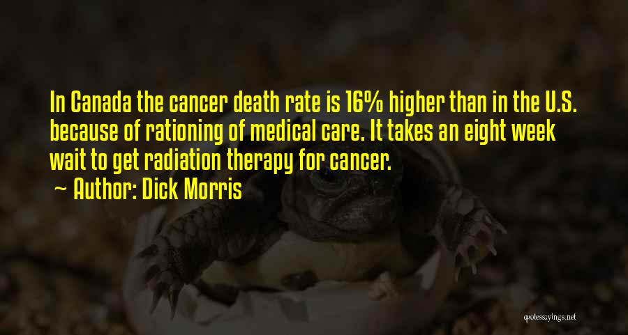 Dick Morris Quotes: In Canada The Cancer Death Rate Is 16% Higher Than In The U.s. Because Of Rationing Of Medical Care. It