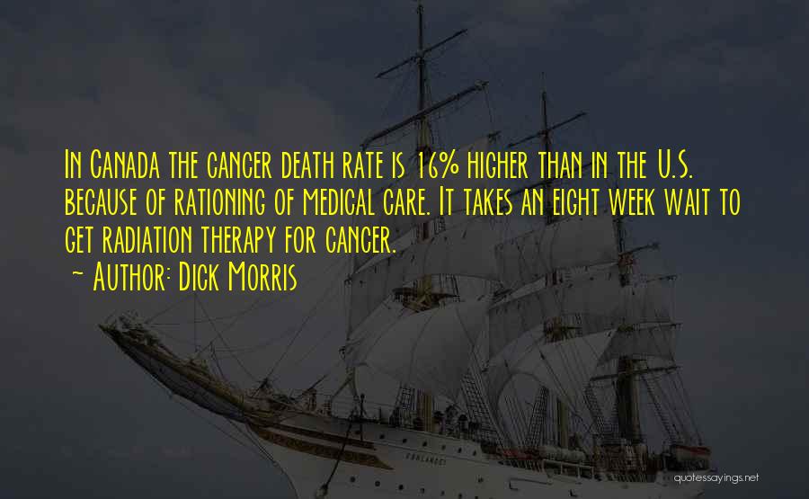 Dick Morris Quotes: In Canada The Cancer Death Rate Is 16% Higher Than In The U.s. Because Of Rationing Of Medical Care. It