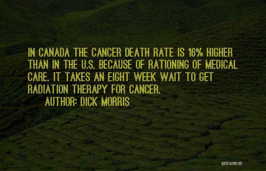 Dick Morris Quotes: In Canada The Cancer Death Rate Is 16% Higher Than In The U.s. Because Of Rationing Of Medical Care. It