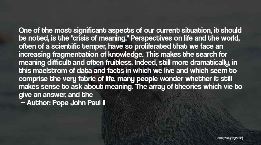 Pope John Paul II Quotes: One Of The Most Significant Aspects Of Our Current Situation, It Should Be Noted, Is The Crisis Of Meaning. Perspectives