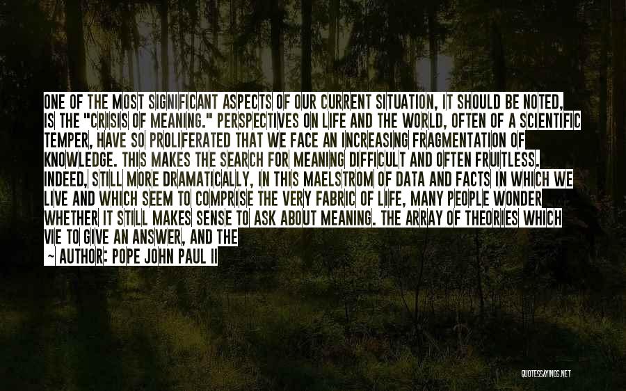 Pope John Paul II Quotes: One Of The Most Significant Aspects Of Our Current Situation, It Should Be Noted, Is The Crisis Of Meaning. Perspectives