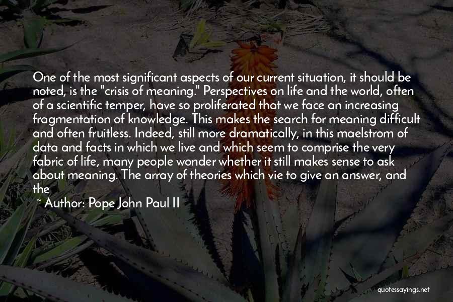 Pope John Paul II Quotes: One Of The Most Significant Aspects Of Our Current Situation, It Should Be Noted, Is The Crisis Of Meaning. Perspectives
