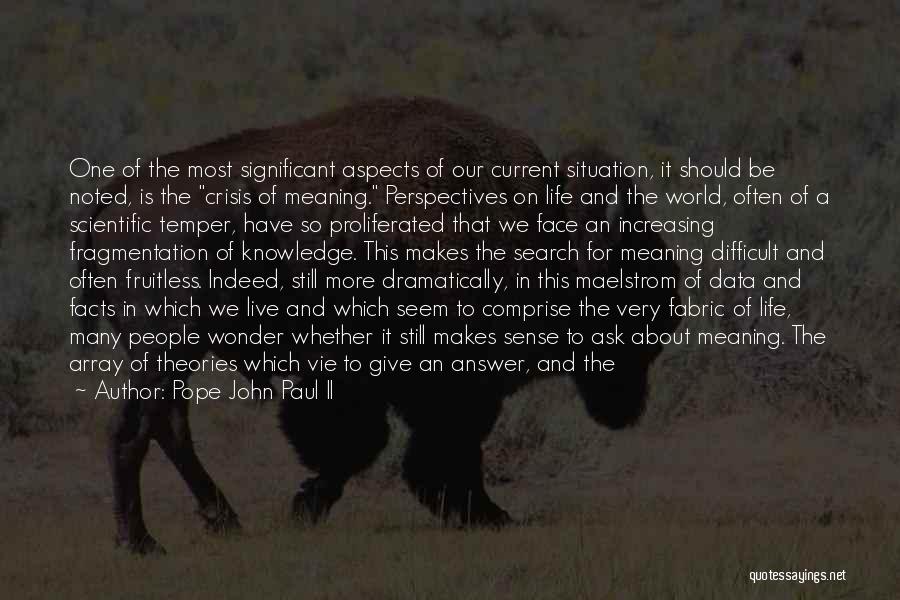 Pope John Paul II Quotes: One Of The Most Significant Aspects Of Our Current Situation, It Should Be Noted, Is The Crisis Of Meaning. Perspectives