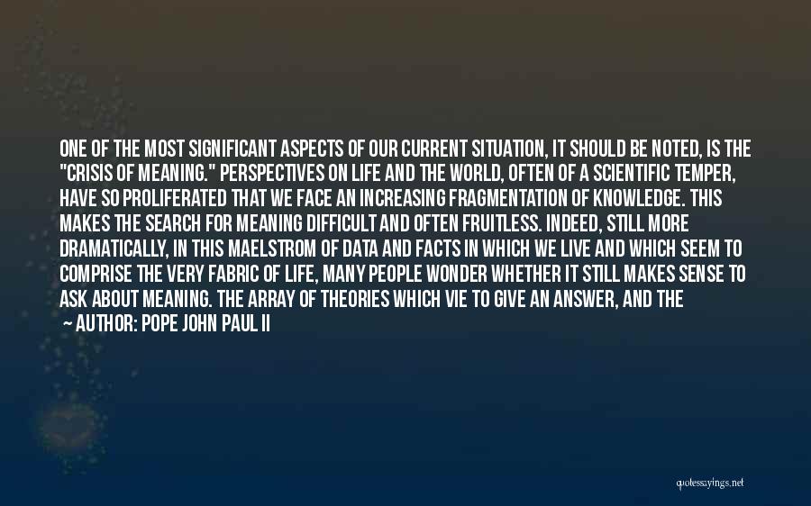Pope John Paul II Quotes: One Of The Most Significant Aspects Of Our Current Situation, It Should Be Noted, Is The Crisis Of Meaning. Perspectives