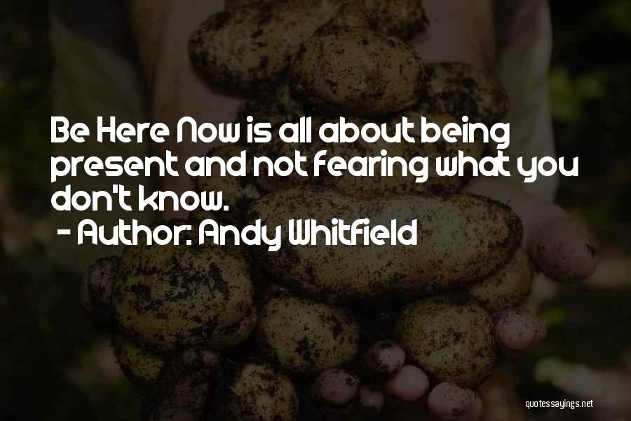 Andy Whitfield Quotes: Be Here Now Is All About Being Present And Not Fearing What You Don't Know.