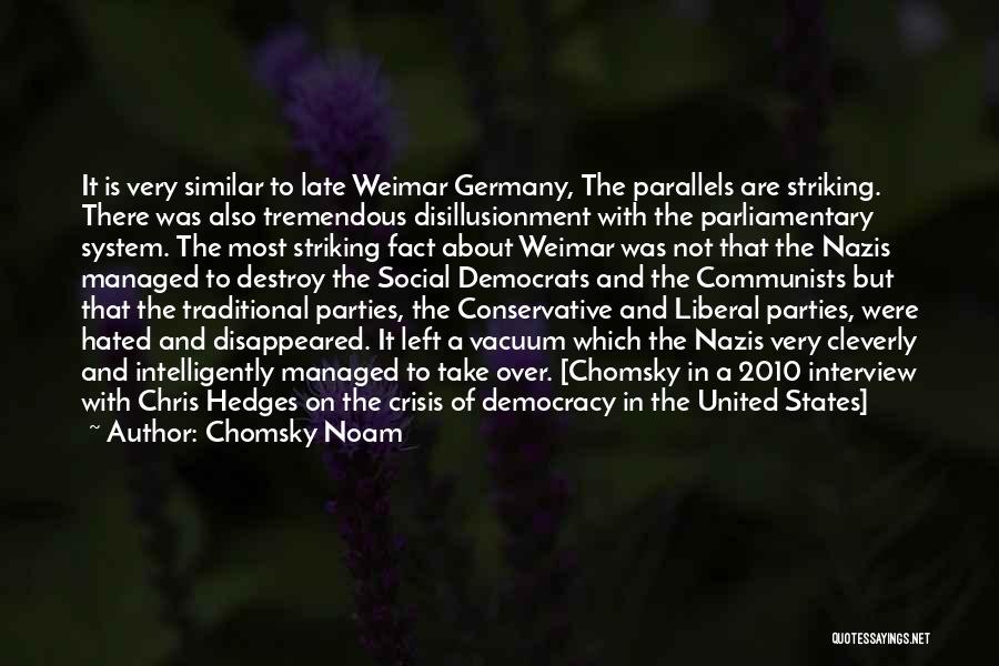 Chomsky Noam Quotes: It Is Very Similar To Late Weimar Germany, The Parallels Are Striking. There Was Also Tremendous Disillusionment With The Parliamentary