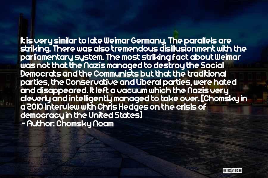 Chomsky Noam Quotes: It Is Very Similar To Late Weimar Germany, The Parallels Are Striking. There Was Also Tremendous Disillusionment With The Parliamentary