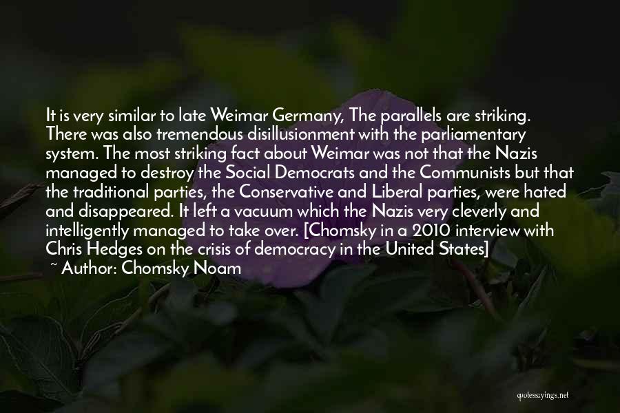 Chomsky Noam Quotes: It Is Very Similar To Late Weimar Germany, The Parallels Are Striking. There Was Also Tremendous Disillusionment With The Parliamentary