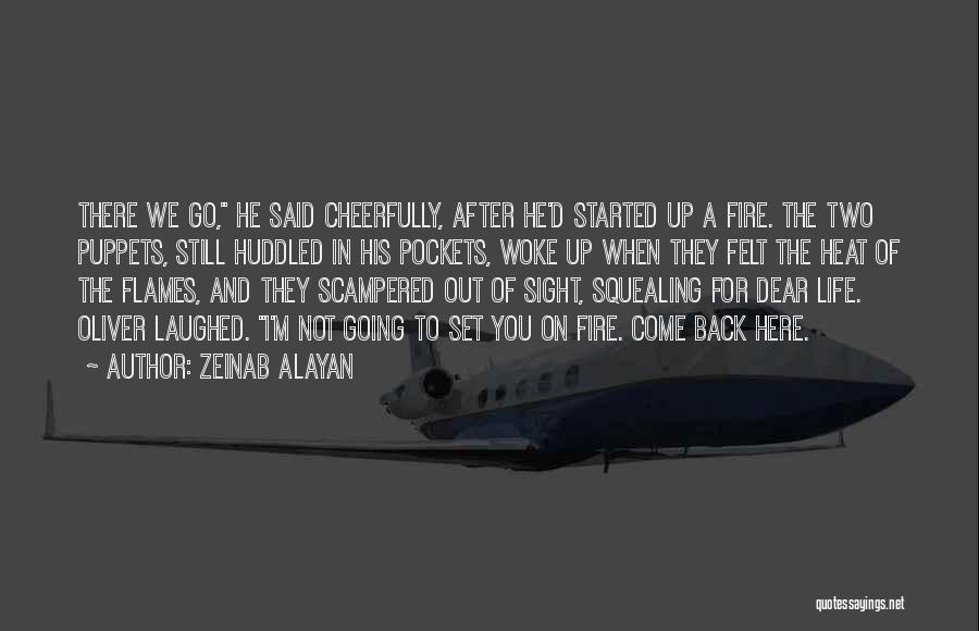 Zeinab Alayan Quotes: There We Go, He Said Cheerfully, After He'd Started Up A Fire. The Two Puppets, Still Huddled In His Pockets,