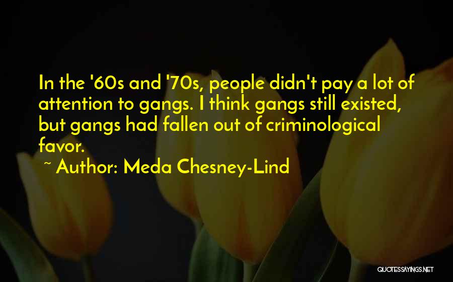 Meda Chesney-Lind Quotes: In The '60s And '70s, People Didn't Pay A Lot Of Attention To Gangs. I Think Gangs Still Existed, But