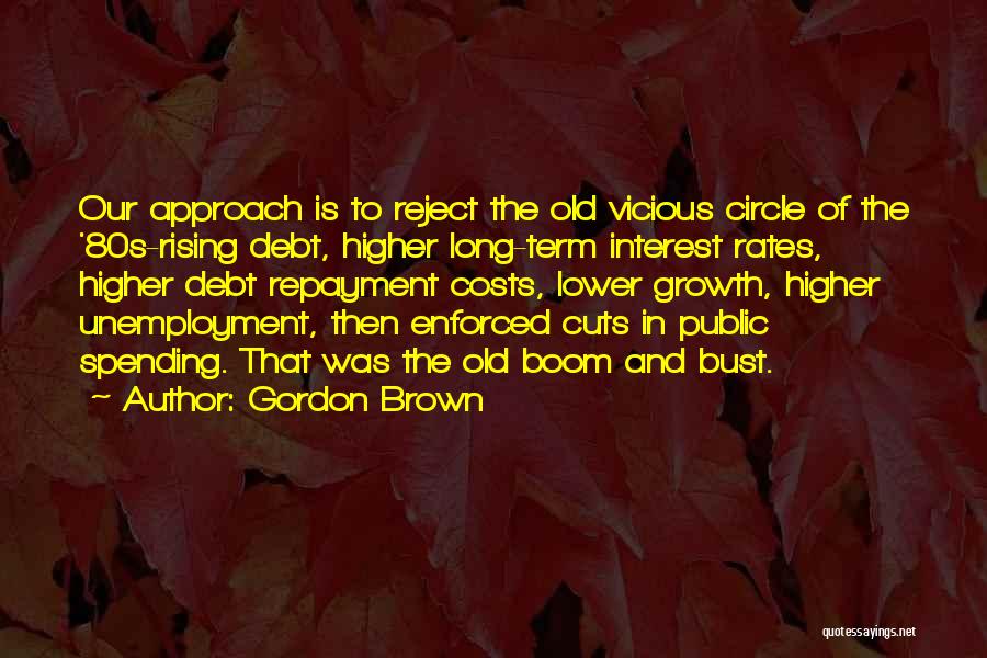 Gordon Brown Quotes: Our Approach Is To Reject The Old Vicious Circle Of The '80s-rising Debt, Higher Long-term Interest Rates, Higher Debt Repayment