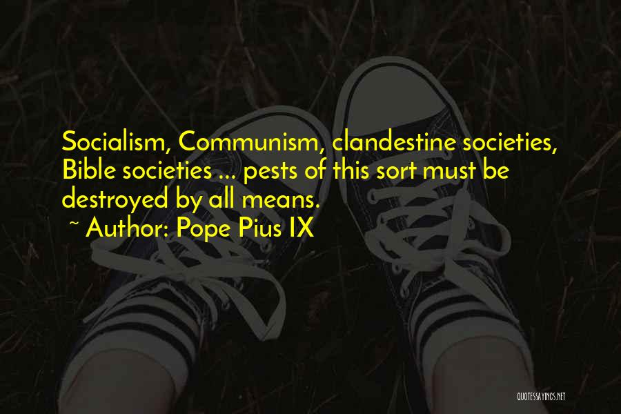Pope Pius IX Quotes: Socialism, Communism, Clandestine Societies, Bible Societies ... Pests Of This Sort Must Be Destroyed By All Means.