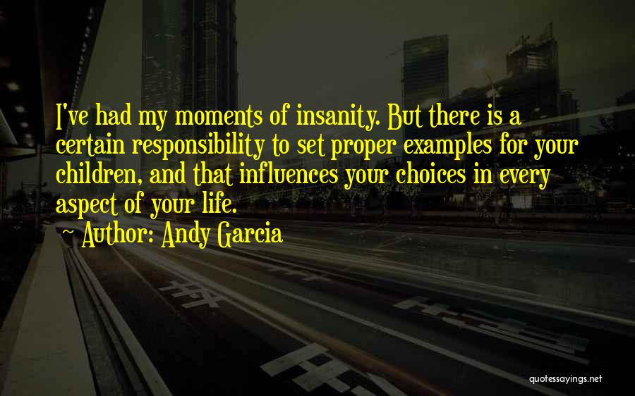 Andy Garcia Quotes: I've Had My Moments Of Insanity. But There Is A Certain Responsibility To Set Proper Examples For Your Children, And