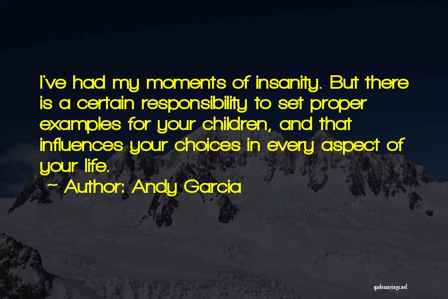 Andy Garcia Quotes: I've Had My Moments Of Insanity. But There Is A Certain Responsibility To Set Proper Examples For Your Children, And