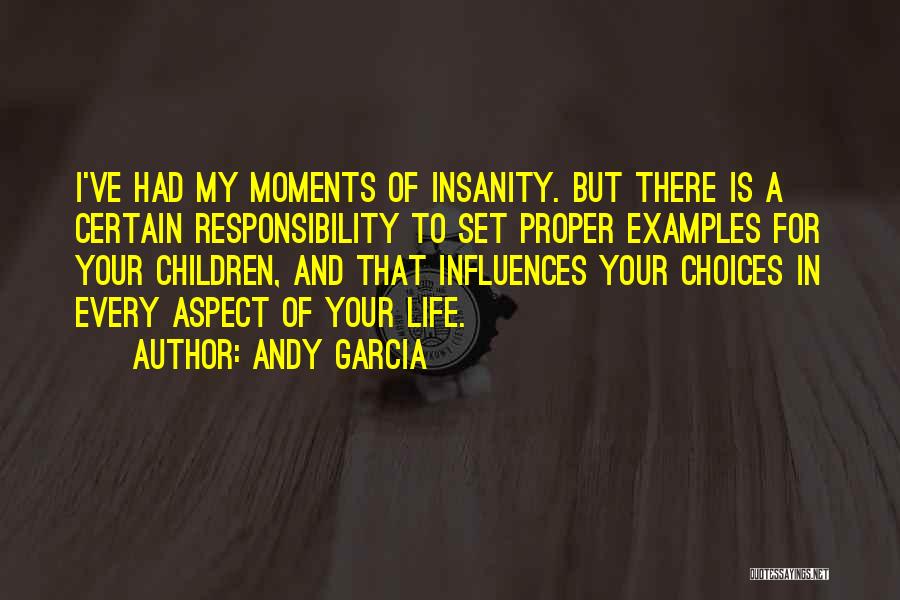 Andy Garcia Quotes: I've Had My Moments Of Insanity. But There Is A Certain Responsibility To Set Proper Examples For Your Children, And