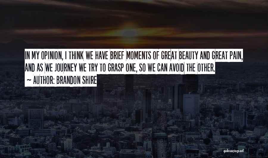 Brandon Shire Quotes: In My Opinion, I Think We Have Brief Moments Of Great Beauty And Great Pain, And As We Journey We