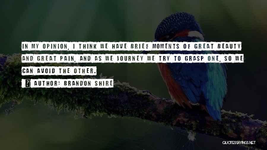 Brandon Shire Quotes: In My Opinion, I Think We Have Brief Moments Of Great Beauty And Great Pain, And As We Journey We