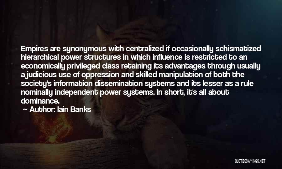 Iain Banks Quotes: Empires Are Synonymous With Centralized If Occasionally Schismatized Hierarchical Power Structures In Which Influence Is Restricted To An Economically Privileged