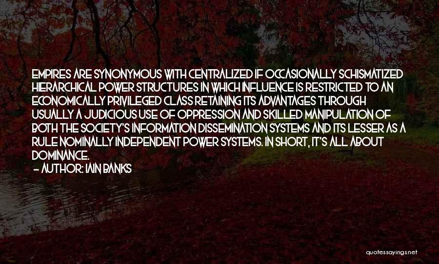 Iain Banks Quotes: Empires Are Synonymous With Centralized If Occasionally Schismatized Hierarchical Power Structures In Which Influence Is Restricted To An Economically Privileged