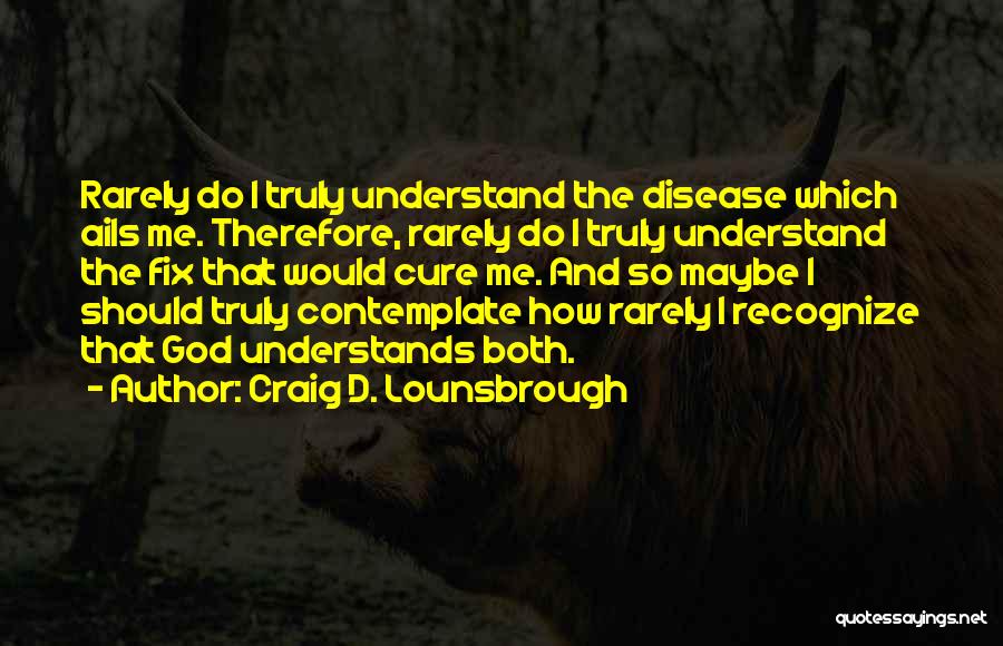 Craig D. Lounsbrough Quotes: Rarely Do I Truly Understand The Disease Which Ails Me. Therefore, Rarely Do I Truly Understand The Fix That Would