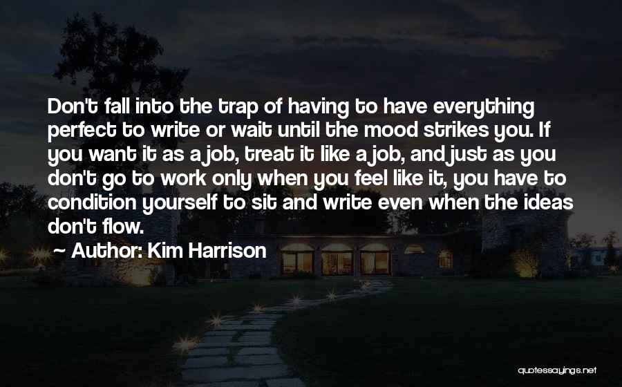 Kim Harrison Quotes: Don't Fall Into The Trap Of Having To Have Everything Perfect To Write Or Wait Until The Mood Strikes You.