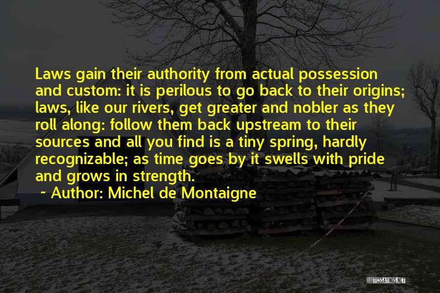 Michel De Montaigne Quotes: Laws Gain Their Authority From Actual Possession And Custom: It Is Perilous To Go Back To Their Origins; Laws, Like