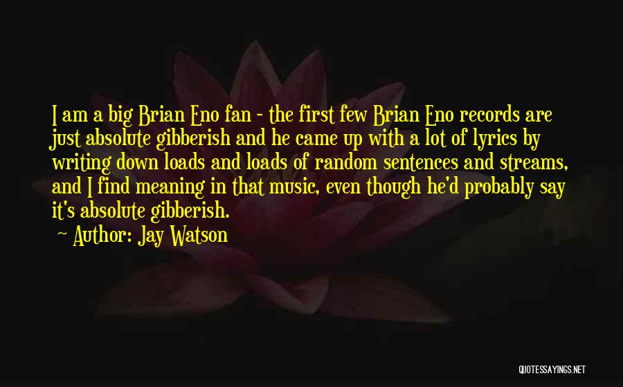 Jay Watson Quotes: I Am A Big Brian Eno Fan - The First Few Brian Eno Records Are Just Absolute Gibberish And He