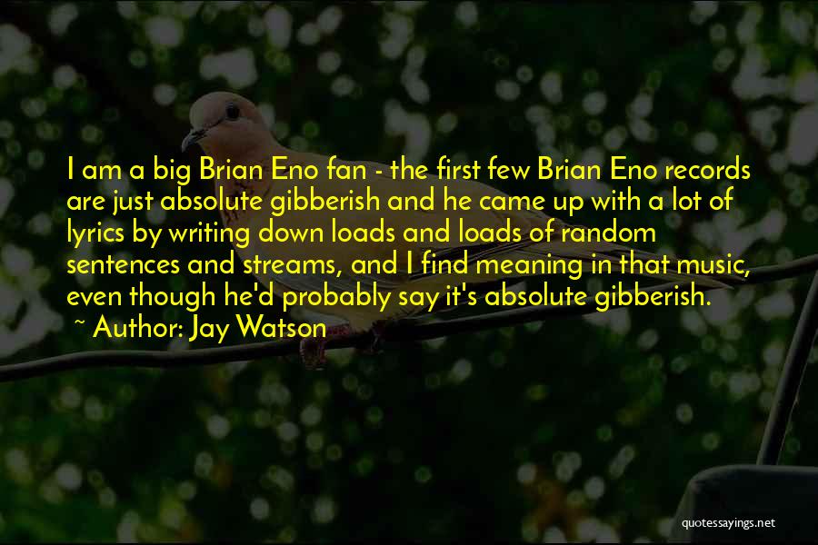 Jay Watson Quotes: I Am A Big Brian Eno Fan - The First Few Brian Eno Records Are Just Absolute Gibberish And He