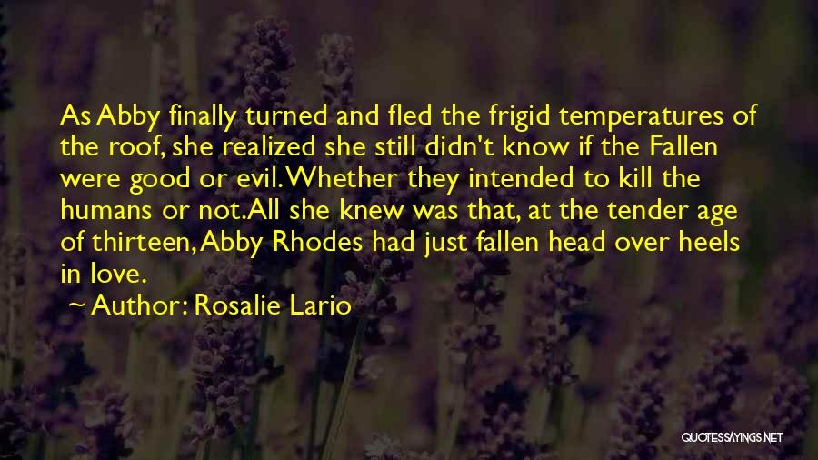 Rosalie Lario Quotes: As Abby Finally Turned And Fled The Frigid Temperatures Of The Roof, She Realized She Still Didn't Know If The
