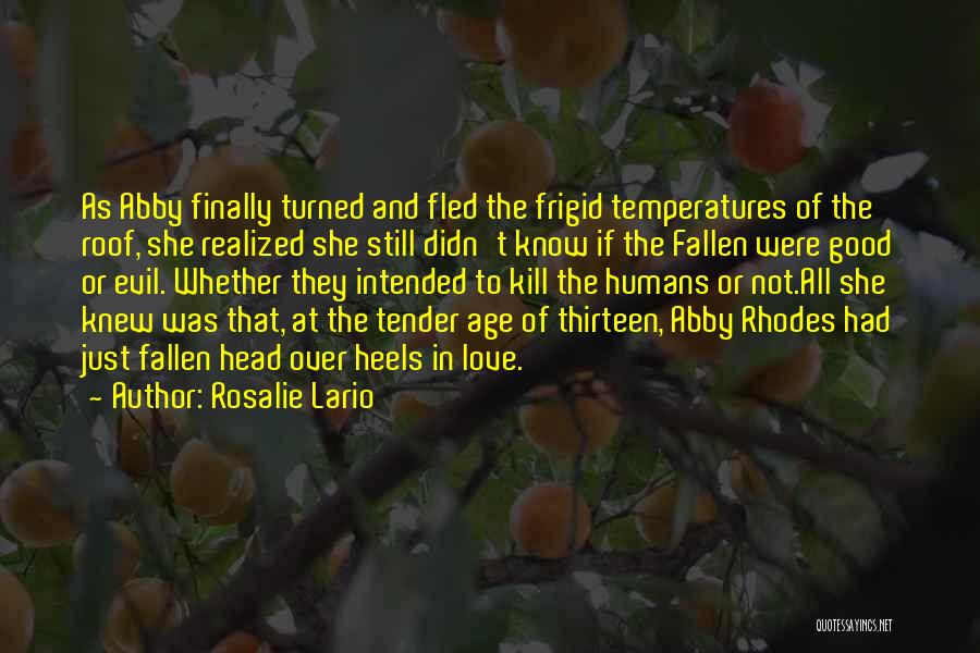 Rosalie Lario Quotes: As Abby Finally Turned And Fled The Frigid Temperatures Of The Roof, She Realized She Still Didn't Know If The