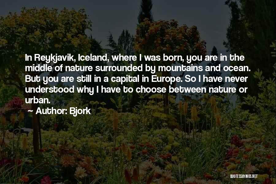 Bjork Quotes: In Reykjavik, Iceland, Where I Was Born, You Are In The Middle Of Nature Surrounded By Mountains And Ocean. But