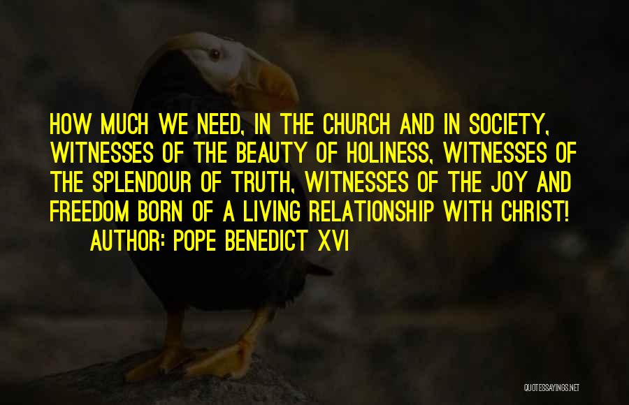Pope Benedict XVI Quotes: How Much We Need, In The Church And In Society, Witnesses Of The Beauty Of Holiness, Witnesses Of The Splendour