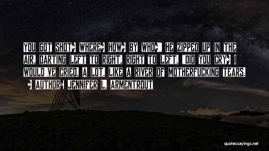 Jennifer L. Armentrout Quotes: You Got Shot? Where? How? By Who? He Zipped Up In The Air, Darting Left To Right, Right To Left.