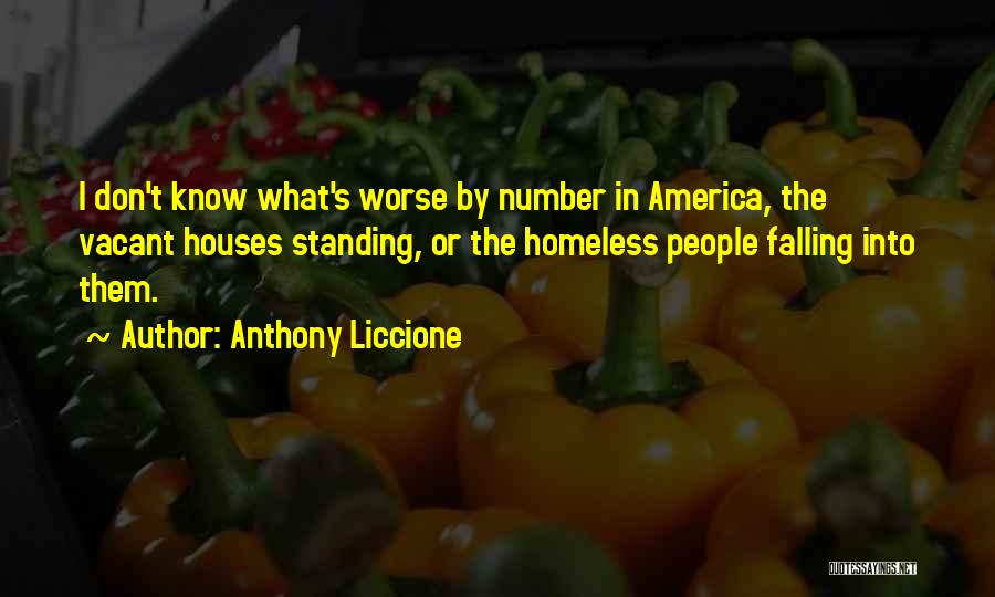 Anthony Liccione Quotes: I Don't Know What's Worse By Number In America, The Vacant Houses Standing, Or The Homeless People Falling Into Them.