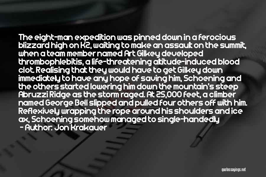 Jon Krakauer Quotes: The Eight-man Expedition Was Pinned Down In A Ferocious Blizzard High On K2, Waiting To Make An Assault On The